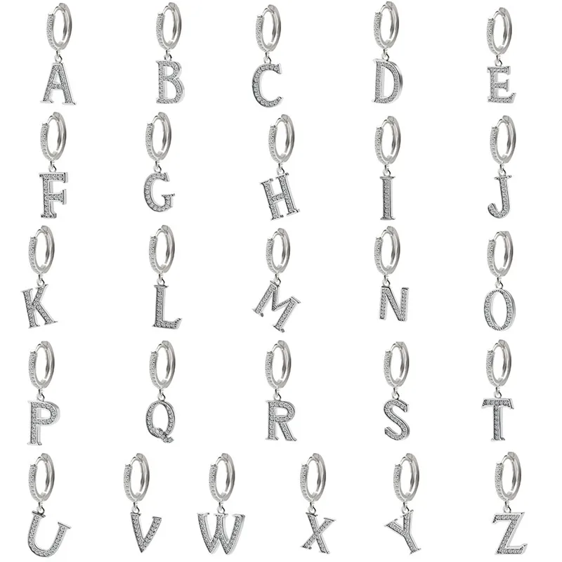 1PC Dainty 26 English Letter Earrings Alphabet CZ Dangle Cartilage Hoop Initial Ear Piercing pendientes for women Men | Украшения и