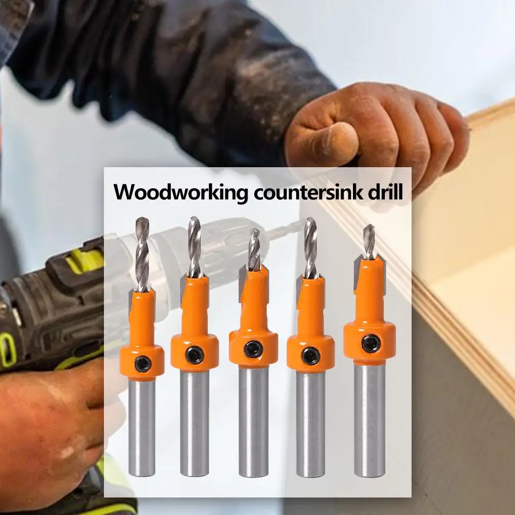 

5pcs/set Woodworking Countersink Tapped Hole Drill Alloy Head Screw Step Drill Wood Self Tapping Screw Installation Step Drill