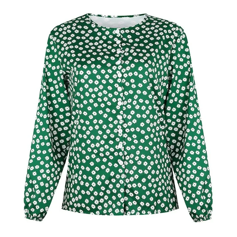 

Women's Autumn and Winter European and American New V-neck Printed Long-Sleeved Lady's Shirt Top Blouse Women