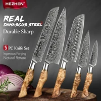 hezhen 1 5pc knife set professional damascus steel chef santoku bread utility paring cook knife for meat sharp kitchen knife
