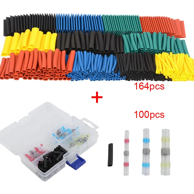

164pcs Polyolefin Shrinking Assorted Heat Shrink Tube+100Pcs Heat-shrinkable Solder Sleeve Set Shrink Wrapping защита для кабеля