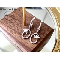 aazuo real 18k solid white gold natrual diamonds 0 4ct long fairy hook earrings gifted for women advanced wedding party au750