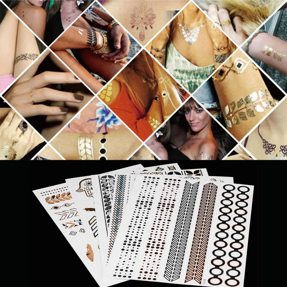 1 шт. водостойкая блестящая металлическая татуировка золото серебро женская мода