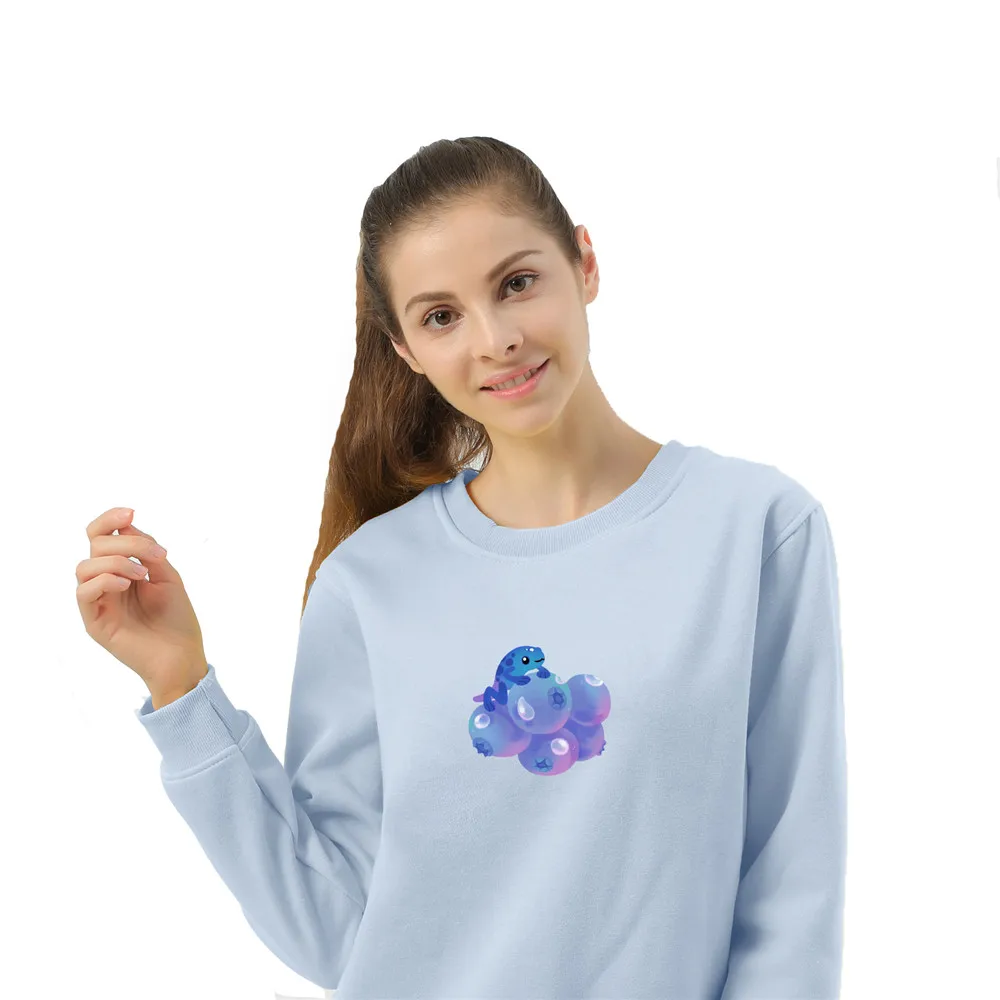 Crew Neck Top Hoodies Women Aesthetic Graphic Blue Women Sweetshirts Oversize Hoodie Cute Cartoon Print Cotton Velvet Sweatshirt