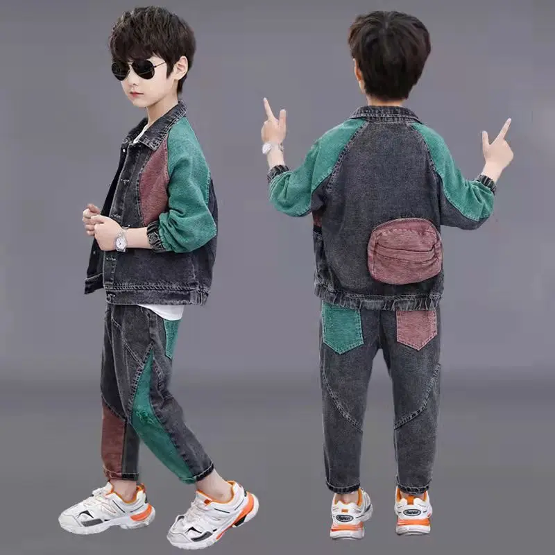 

Sasahiboom Boys Denim Suit 2021 Spring And Autumn Clothes Middle And Small Children's Outerwear Two-piece Suit