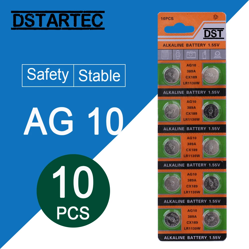 10 шт./карта 30 мА · ч 1 55 в AG10 LR1130 SR54 389 189 SR1130 D189 LR54 батарейки для пультов управления