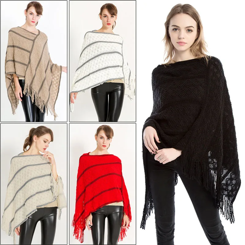Febelle женский зимний кашемировый шарф накидка Летучая мышь пончо вязаный Топ