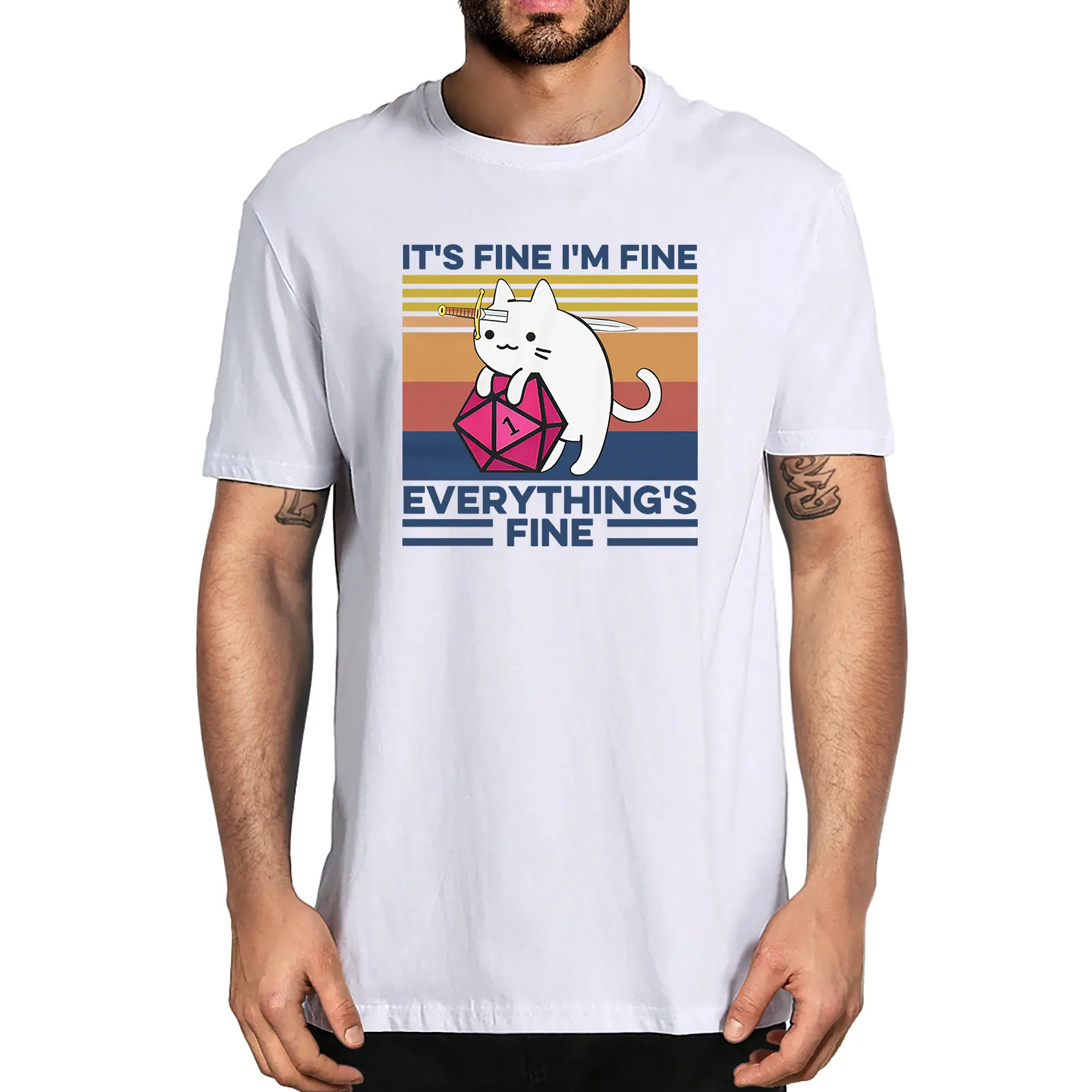 

Unisex It's Fine I'm Fine Everything Is Fine Cat With Knife Hug Dungeon Summer Men's 100% Cozy T-Shirt Funny Women Soft Tee