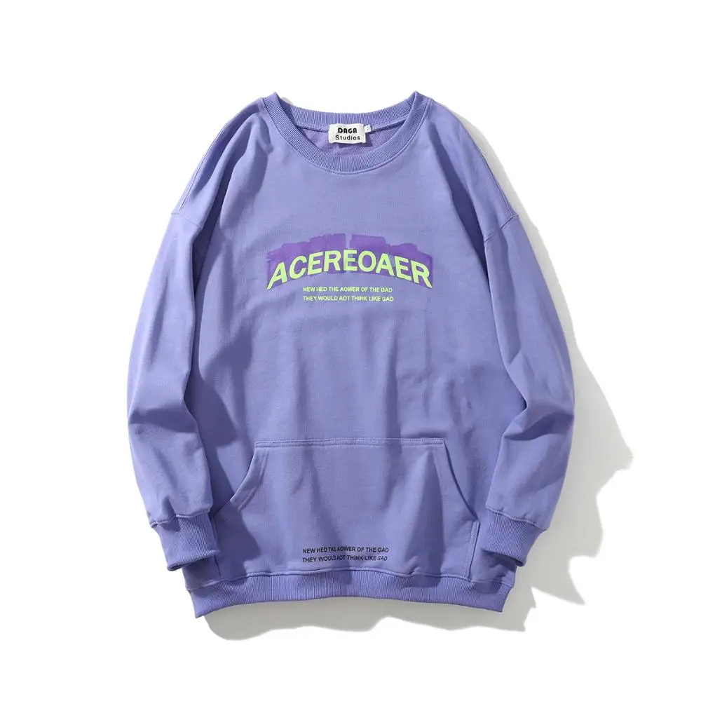 Хлопковая фиолетовая толстовка с капюшоном и передним карманом длинными