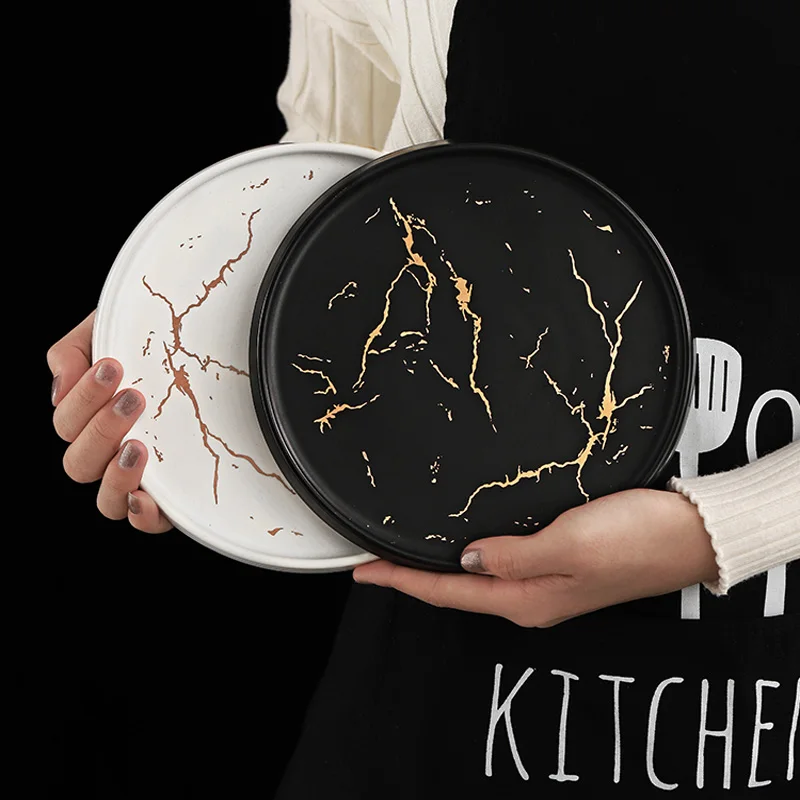 Мраморная посуда уникальный матовый черный и белый набор посуды