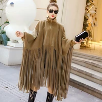 2020 autumn winter womens plus size overcoat fashion clothing batwing sleeve suede tassel cloak fall jacket for women sa065s50