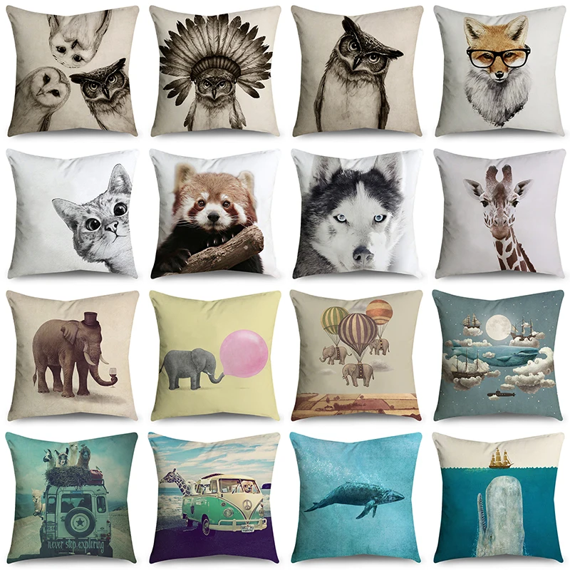 Декоративный чехол для подушки с животными из полиэстера богемное