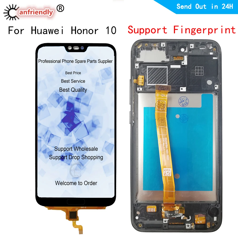 

For Huawei Honor 10 2018 COL-AL00 AL10 L29 TL00 TL10 LCD Display+Touch Screen Digitizer With Frame Assembly Support Fingerprint