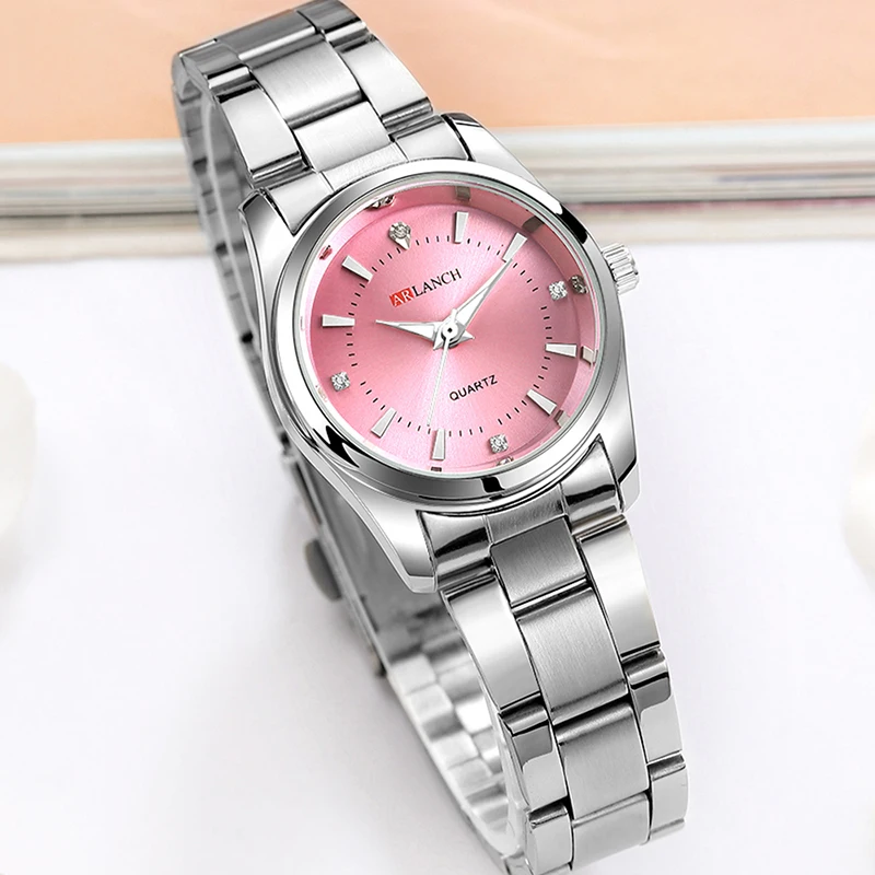 Нержавеющая сталь женские часы Роскошные Стразы циферблат на запястье цвет