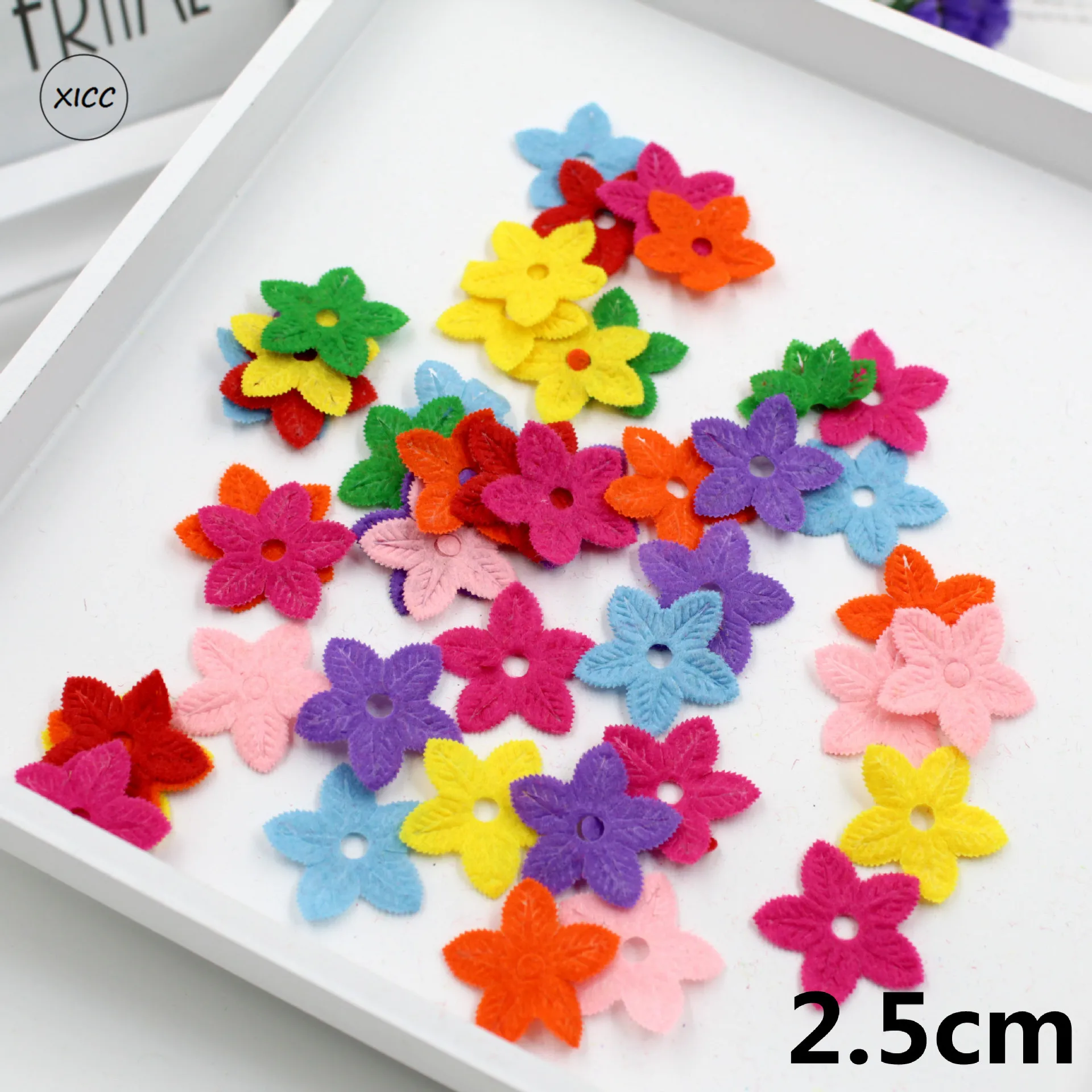 1-14 XICC 100PCS Colorful Nonwoven Round Flower Wool Felt Fabric Hair rope DIY Handmade Accessory Sticker Applique Patches Felt Pad - Цвет: 1-14