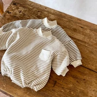 2022 spring new baby loose striped bodysuit casual turtleneck tops infant cotton long sleeve jumpsuit toddler boys girl clothes