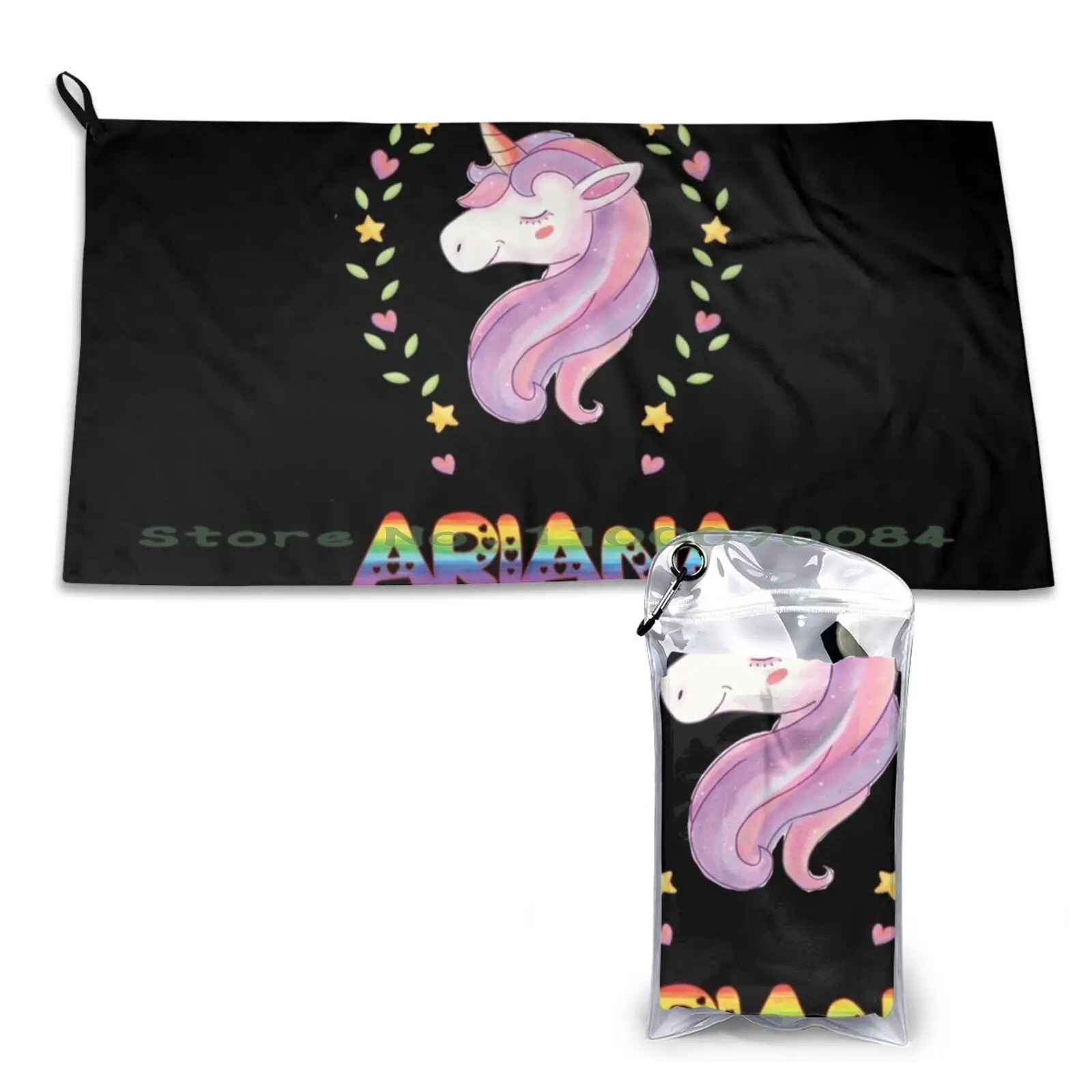 

Ariana Unicorn Rainbow Heart Text-Special Personalised Gift For Ariana Quick Dry Towel Gym Sports Bath Portable Japan Castle De
