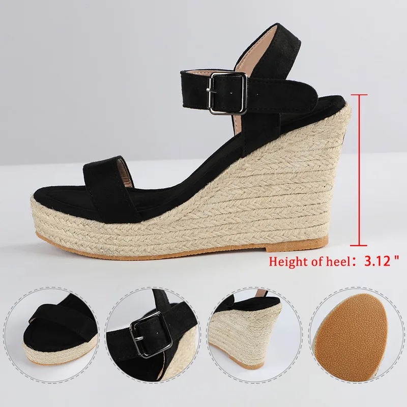 

Summer Women Sandals Weave Style Hemp Thick Platform Wedge Sandals Shoes Lady Girl Bohemia Ankle Strap Sandals Shoes