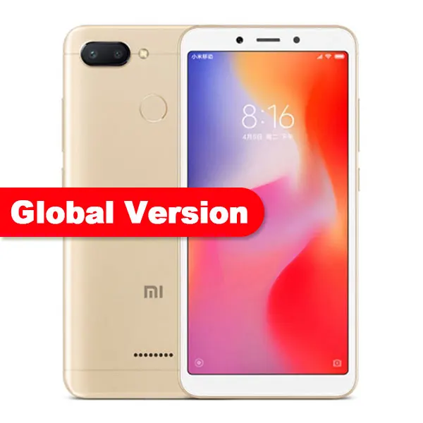 Gold EU Version Мобильный телефон Xiaomi Redmi 6 с глобальной версией, 4 ГБ, 64 ГБ, Helio P22, четыре ядра, 5,45 дюймов, 18:9, полный экран, 3000 Мп+ Мп, мА/ч - Цвет: Gold EU Version