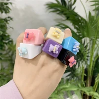 trendy korean colourful bear resin acrylic rings for women girl cute cartoon finger geometric square ring for party jewelry gift