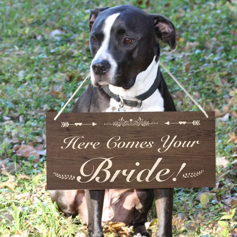 

Putuo Decor Wedding Hanging Sign 12 x 8Inches Here Comes The Bride