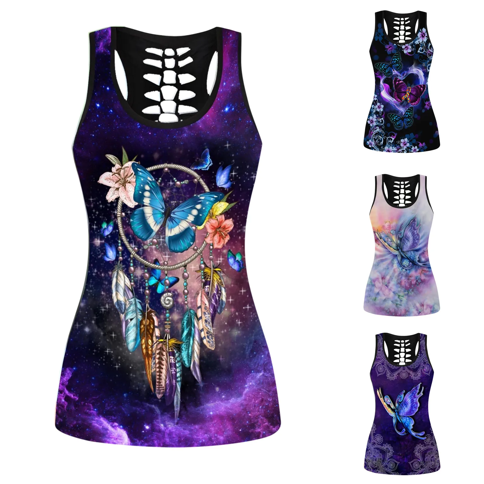 Майка женская с бабочками пикантная туника вырезами модный жилет Повседневная