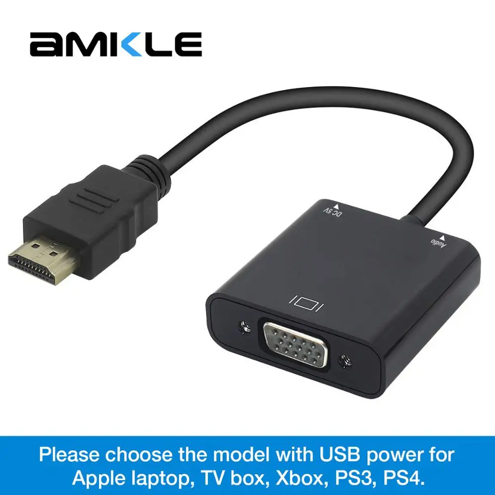 Amkle HDMI VGA адаптер HDMI Мужской к VGA Женский видео конвертер 1080P цифро-аналоговый аудио для ПК ноутбук планшет проектор