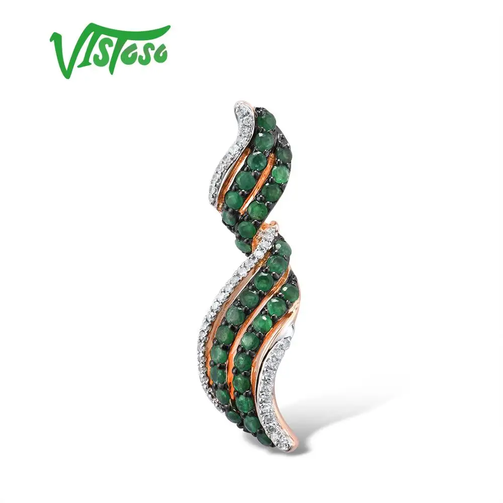 

VISTOSO Gold Pendants For Women Pure 14K 585 Rose Gold Flower Natural Emerald Sparkling Diamond Wedding Fine Jewelry