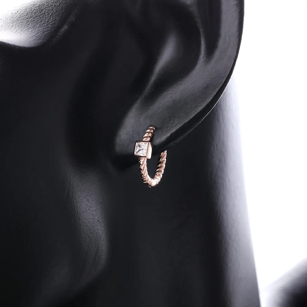 

Slovecabin Original 925 Sterling Silver 11mm Square Huggies Hoop Earrings For Women Crystal Engagement Earrings Fine Jewelry