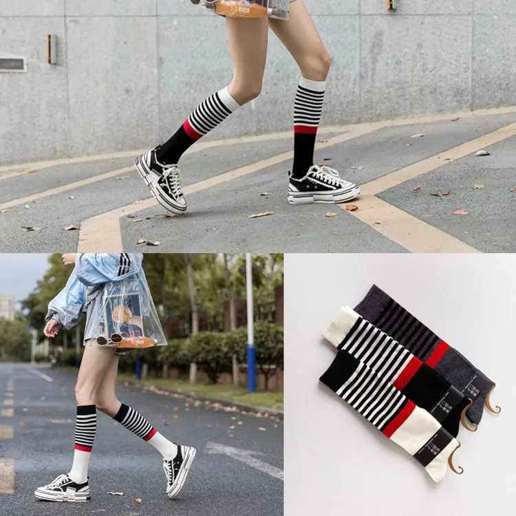 

Student's New Striped Calf Socks Ladies Knee-length Long Tube Color Matching Fashion High Tube Tide Socks Sports Comfortable