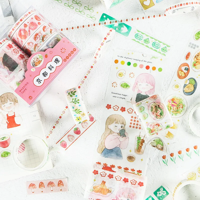 6 шт/партия милые вкусные продукты девушка бумага маскировки васи клейкие ленты