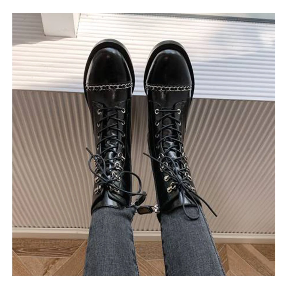 

SaraIrissquare Heel Ankle Boots Women Bling Fretwork Solid Autumn Boots Ladies Shoes