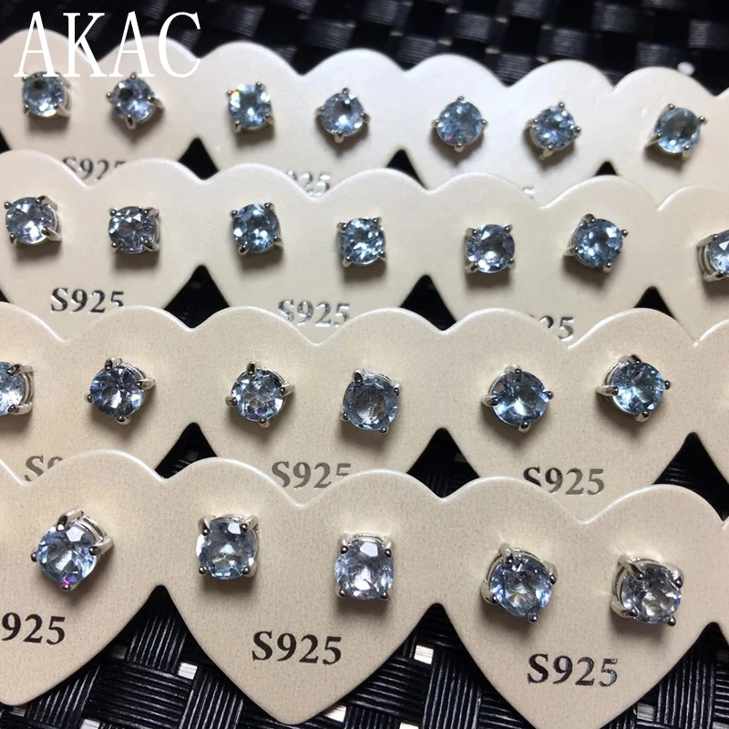 

5pairs AKAC approx 5mm natural blue topaz stud earrings for women earrings