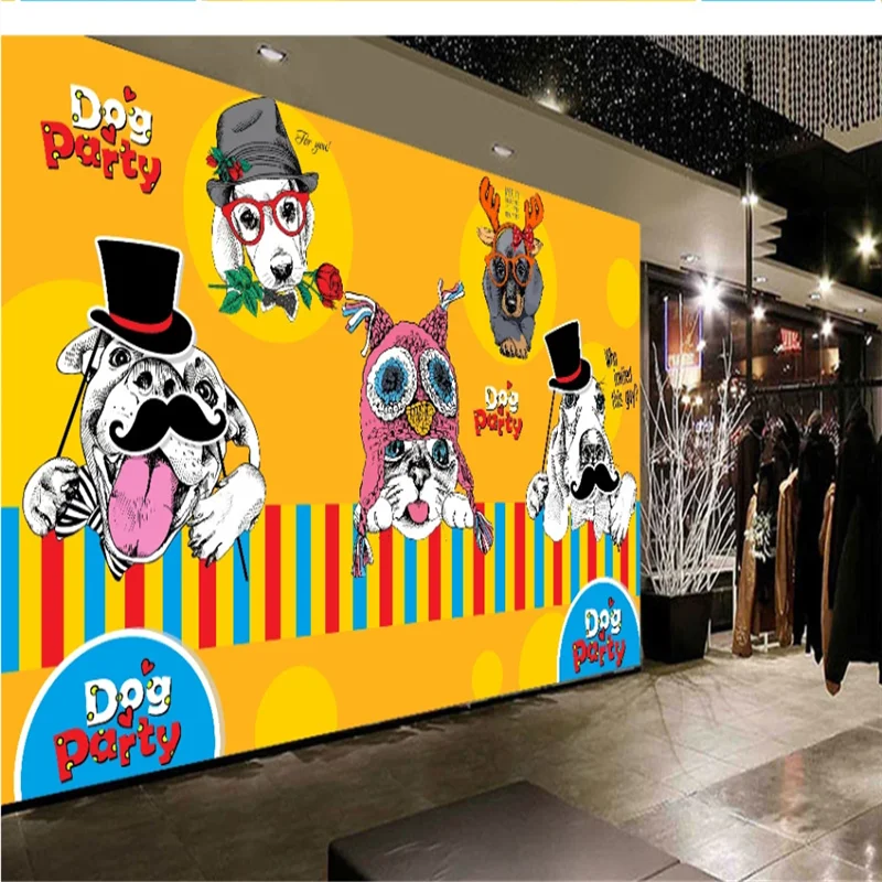 Обои на заказ большая роспись ручная милый джентльмен щенок детская комната