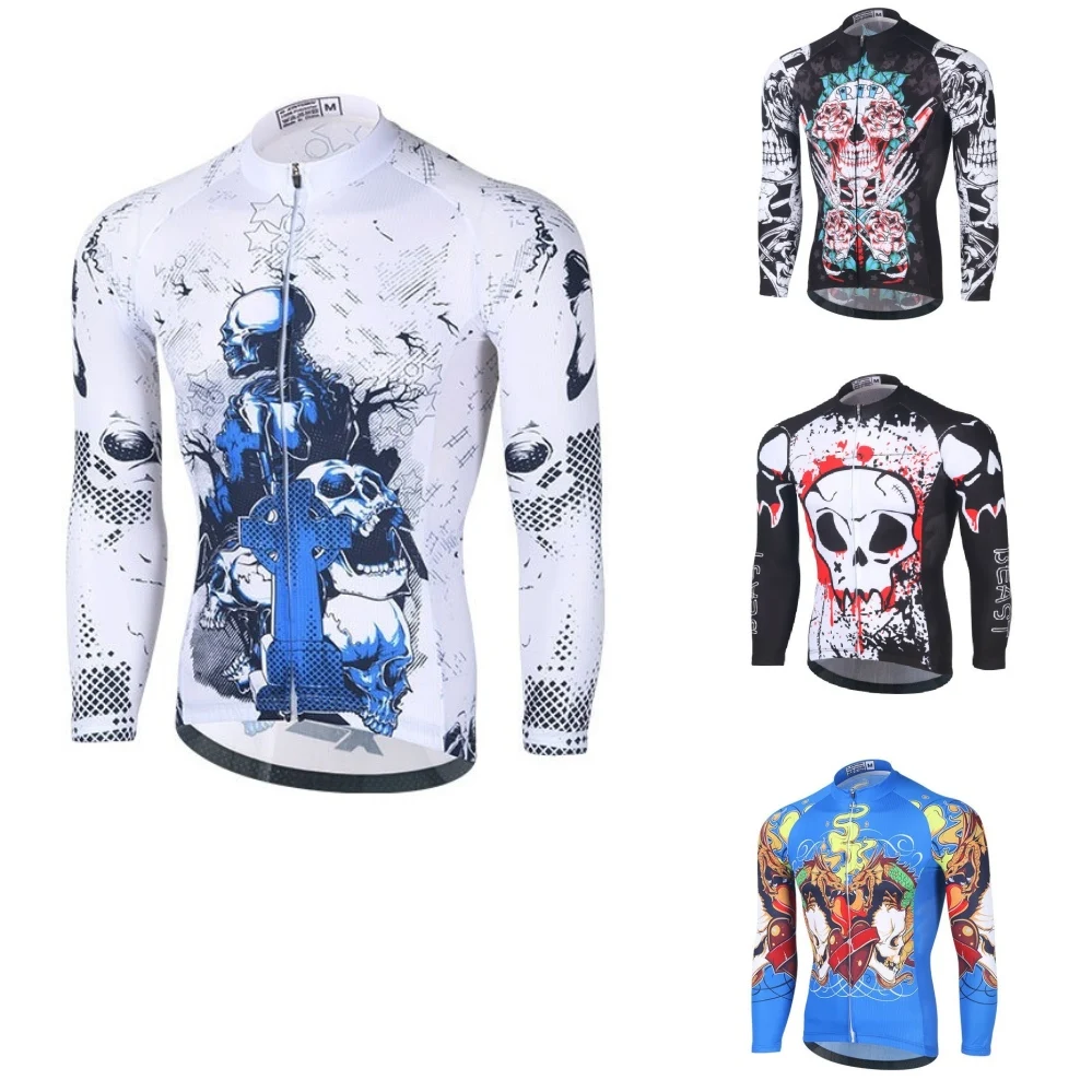 

skull Men's Long Sleeve Cycling Jersey Bike Jersey Top Mountain Bike MTB Road Bike Cycling Breathable Quick Dry Sports Clothing