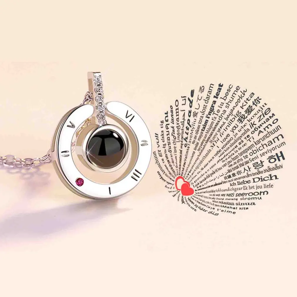 

Alloy Love Pendant 100 Languages I Love You Shaking Sounds with Projection Clavicle Chain Sweater Necklace