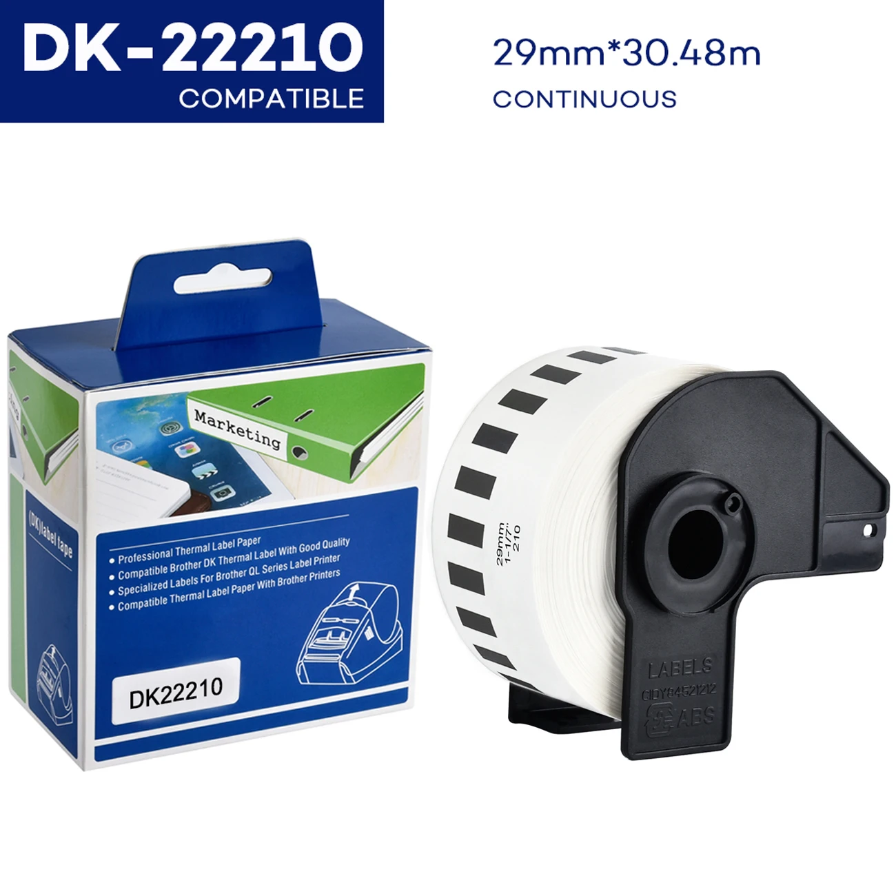 Термальность бумага 29 мм * 30 48 м белый dk22210 непрерывного DK-22210 совместимый для brother