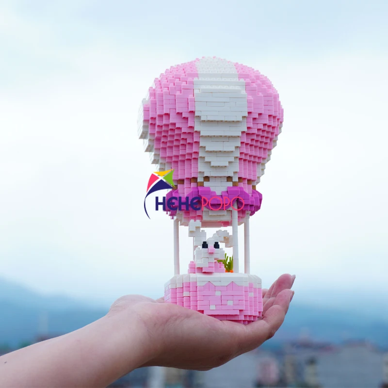 

1955pcs 1053 Pink Rabbit Hot Air Fire Balloon Blocks Pet Animal Model DIY Mini Diamond Blocks Bricks Building Toy for Children