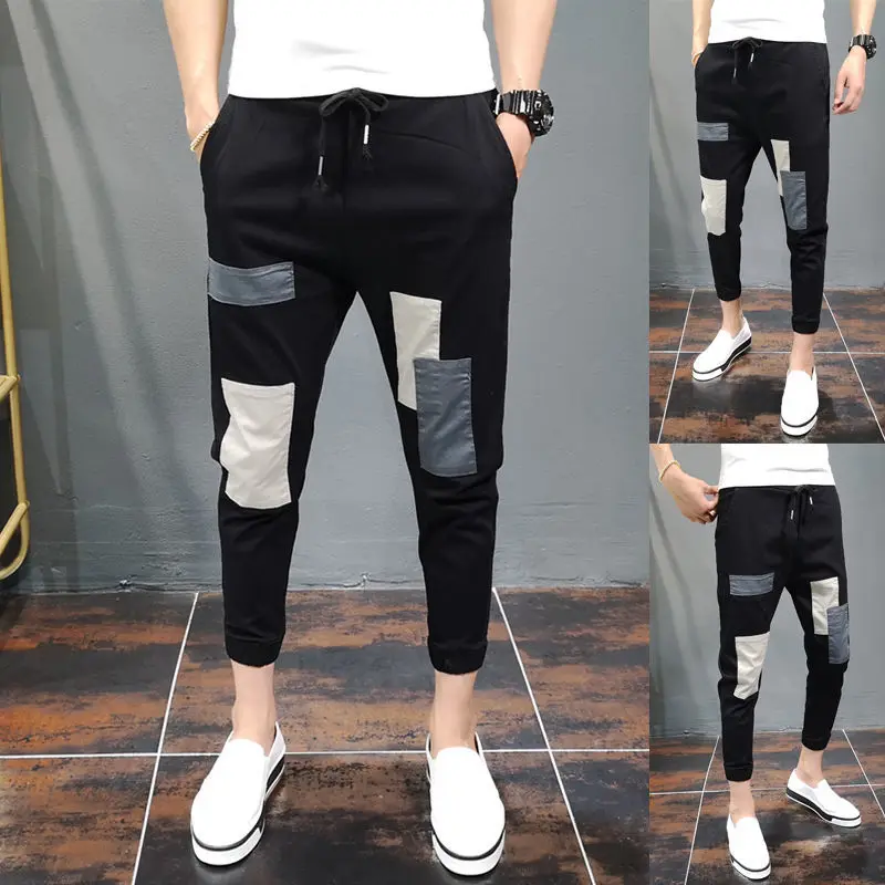 

Summer new pants men's patch thin fashion casual pants Korean Slim small leg Harun Capris