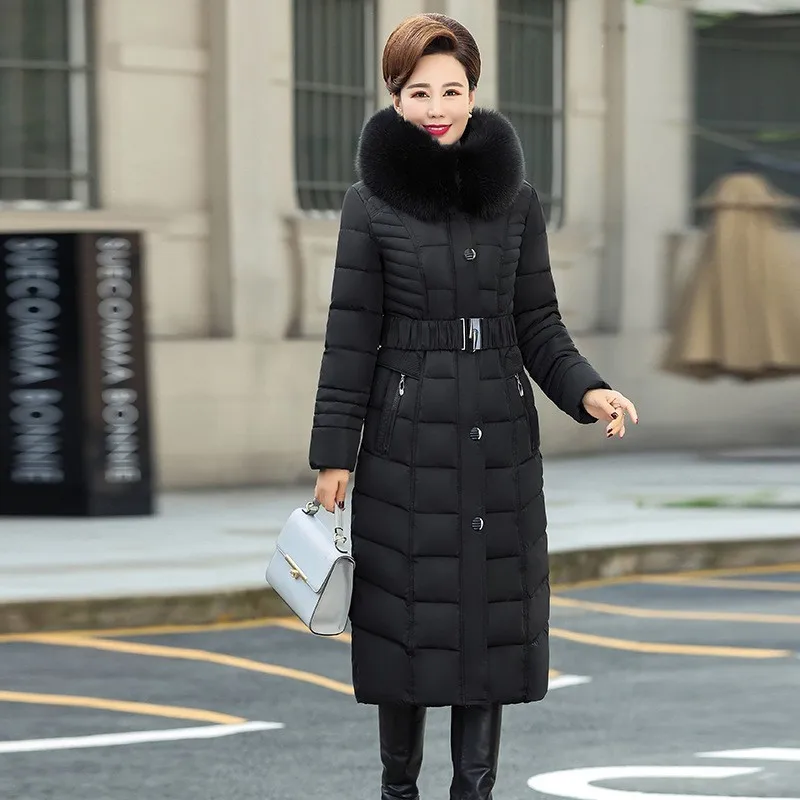 Женская зимняя куртка с капюшоном и меховым воротником размеры до 5XL | одежда