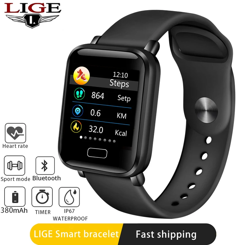 Женский спортивный фитнес трекер LIGE водонепроницаемый смарт браслет с