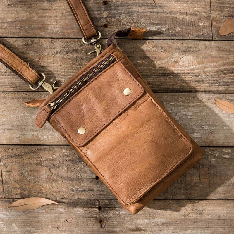 Vintage leather messenger bag, leather casual men's waist bag, men's shoulder bag
