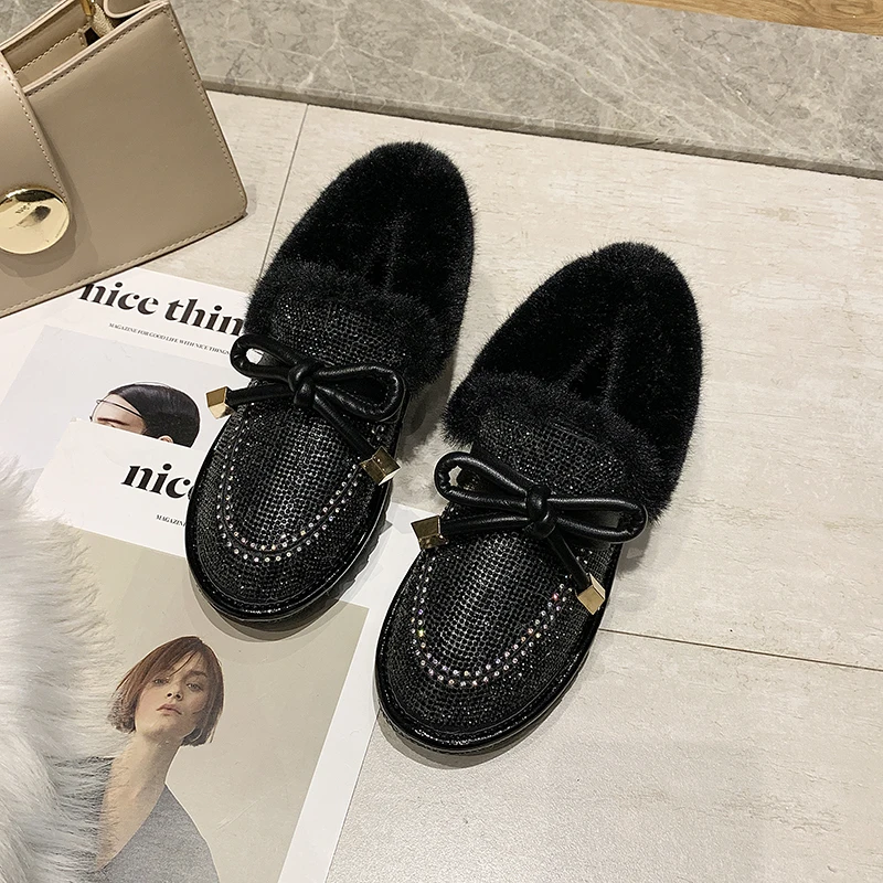 Shiny Glitter Snow Boots Women Fashion Warm Plush Ankle Boots Woman Non Slip Botas Mujer Butterfly-knot Decoration