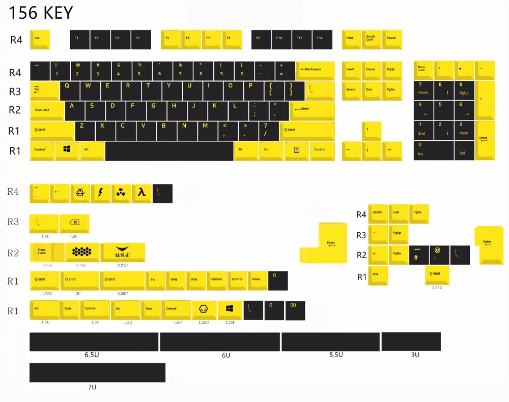 156 KEYS MP Вишневый профиль английская версия краситель-сублимированный желтый и черный Keycap 108 клавиш PBT Keycap для механической клавиатуры - Цвет: 156 KEYS