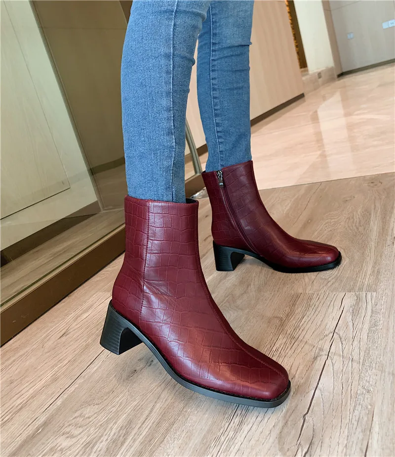 

MoonMeek 2020 New hot sale fashion genuine leather women boots thick heels square toe 2 colors autumn ankle boots for woman