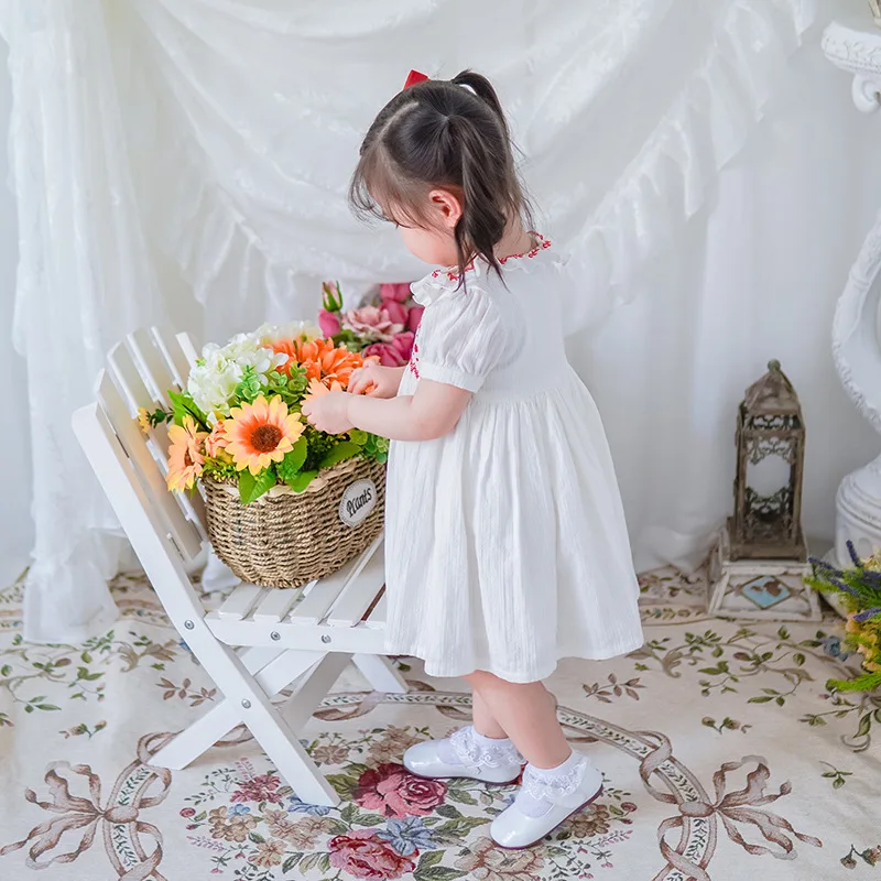 Белое платье для маленьких девочек Хлопковое Детские платья в испанском стиле