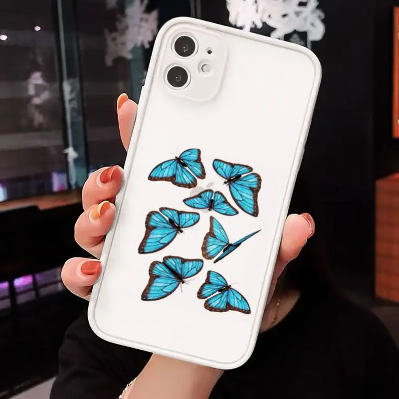 

Blue Butterfly Phone Case Clear matte transparent For white iPhone 7 8 x xs xr 11 12 pro plus max mini Funda