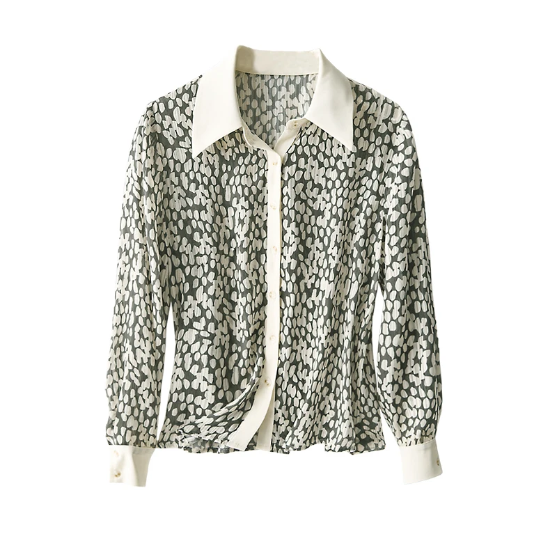 

SHUCHAN Fashion Clothes Woman 2021 Vintage Print Women's Long Sleeve Chiffon Tops Thin Ladies Tops Blouse Women