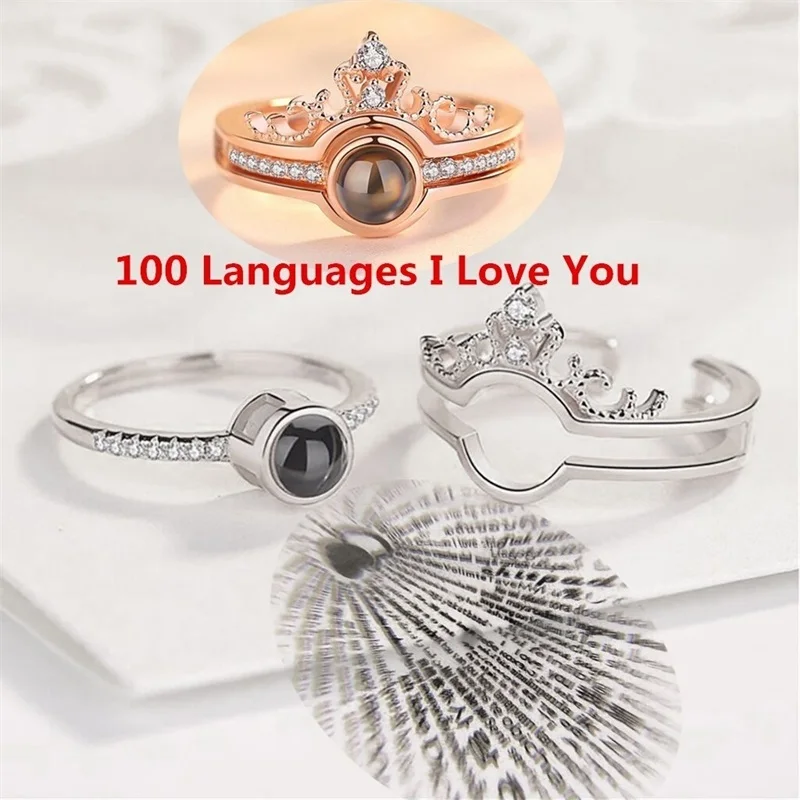 Новинка 100 языков проецируемое женское кольцо I love you розовое золото серебро