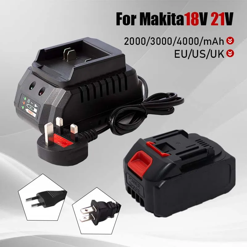 

Charger for 18V 21V Makita Model Lithium Battery+2000-4000mAh Battery Apply to Cordless Electric Drill Grinder Electric Saw